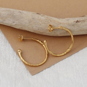 Ethical Hoops | Recycled Silver Textured Hoops | 18ct Fairmined Gold Vermeil Hoop Earrings Handmade Sustainable Jewellery UK | Mothers Day