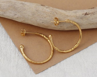 Ethical Hoops | Recycled Silver Textured Hoops | 18ct Fairmined Gold Vermeil Hoop Earrings Handmade Sustainable Jewellery UK | Mothers Day