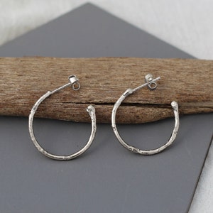 Recycled Sterling Silver Textured Hoop Earrings, Ethical, Eco, Gift, Sustainable, Jewellery, Handmade UK