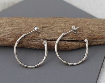 Recycled Sterling Silver Textured Hoop Earrings, Ethical, Eco, Gift, Sustainable, Jewellery, Handmade UK