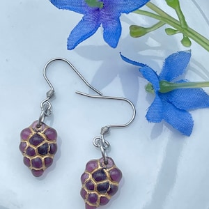 Handmade - cute - grapes - food -earrings - glass  glass grape earrings-