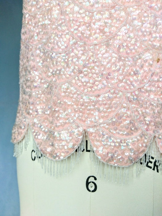 felicity | 1960s peach pink sequined knit top wit… - image 5