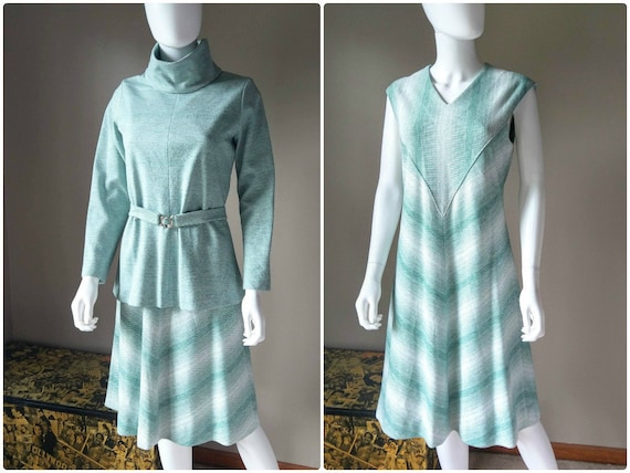sage | 1970s green two piece sweater dress | knit