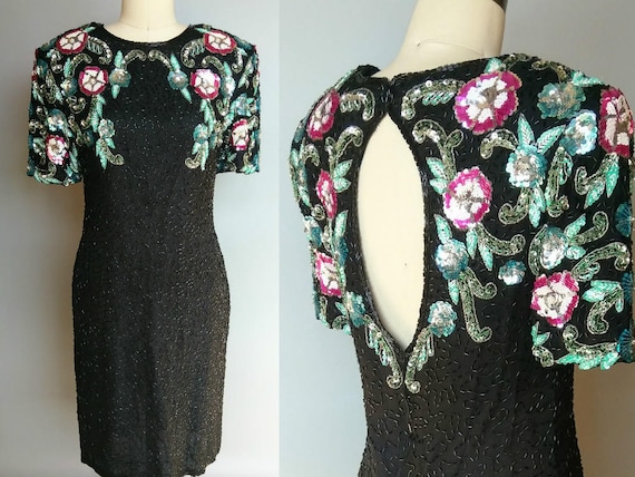 keyhole | 1980s stenay black sequined dress with k