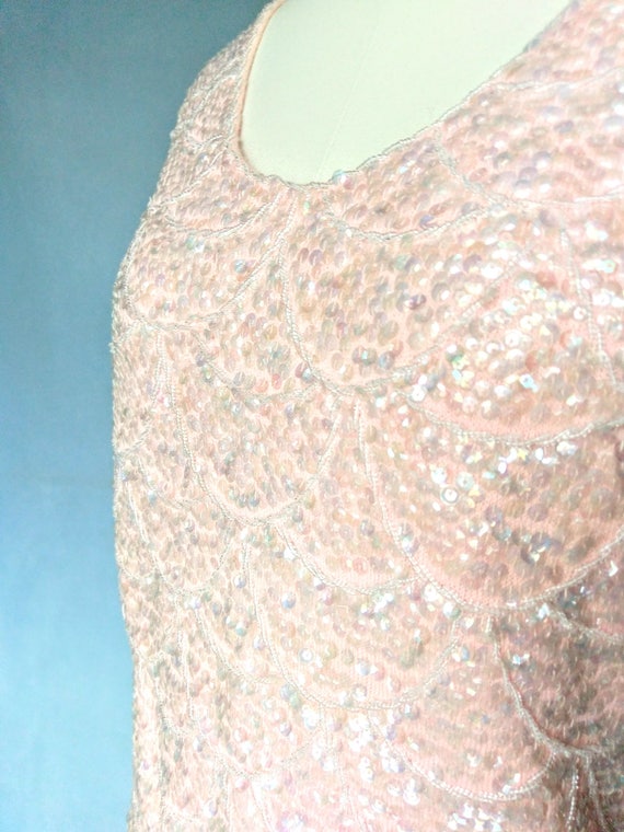 felicity | 1960s peach pink sequined knit top wit… - image 3