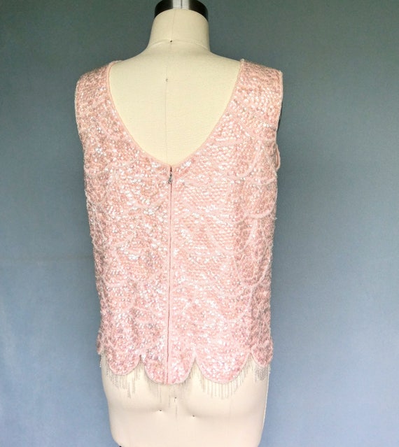 felicity | 1960s peach pink sequined knit top wit… - image 6