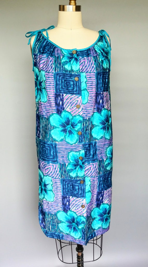 coconut drink | 1960s hawaiian print shift dress … - image 2