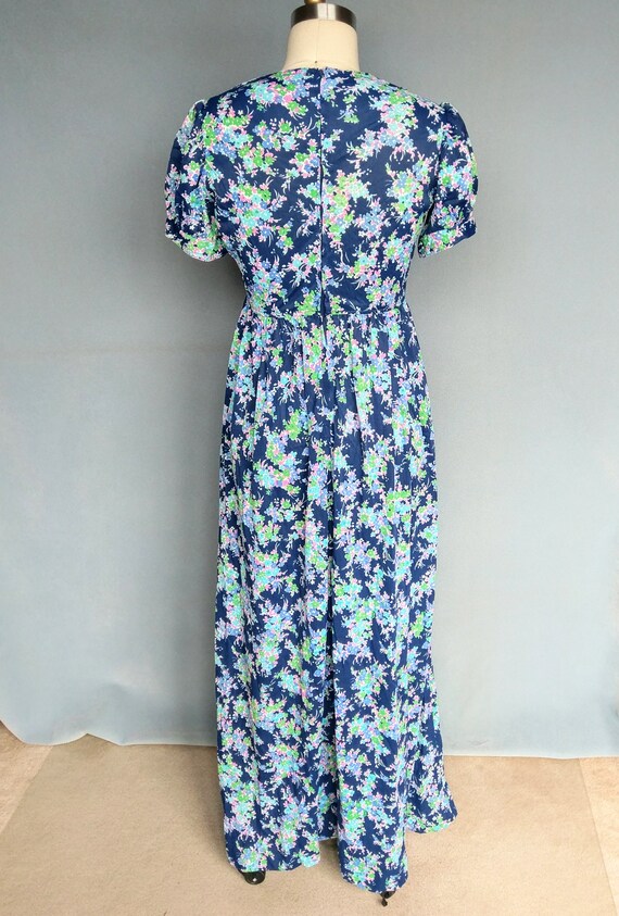serendipity | 1970s blue floral maxi dress with puff … - Gem