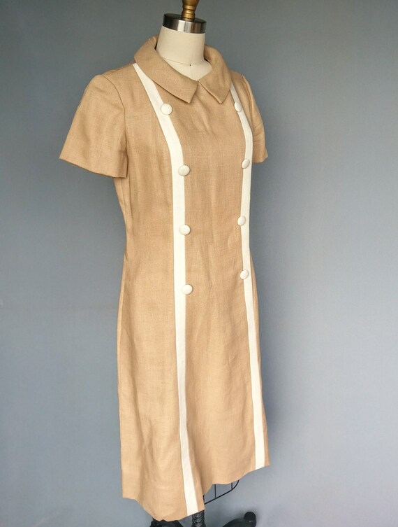 caramel delight | 1960s tan linen dress with butt… - image 6