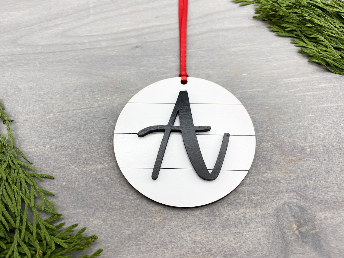 Wood Initial Ornament Name Letter Ornament Personalized Etsy