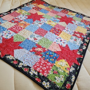 Oh my Stars Quilt, 40&quot; x 50&quot; Quilt, Handmade Cotton Quilt, Multi Color Quilt
