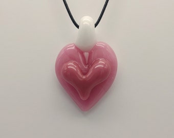 Heart Shaped Pendant - Lampwork Art Glass - Shades of Pink -