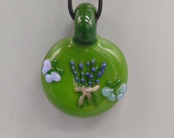 Lampwork Art Glass Pendant - Lavender and Butterflies - Hand Crafted Glass Bead