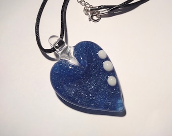 Lampwork Art Glass Heart Shaped Pendant Sparkling Blue Blizzard