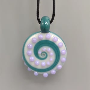 Aqua Violet Spiral Mandala - Lampwork Art Glass Pendant - Balance and Harmony