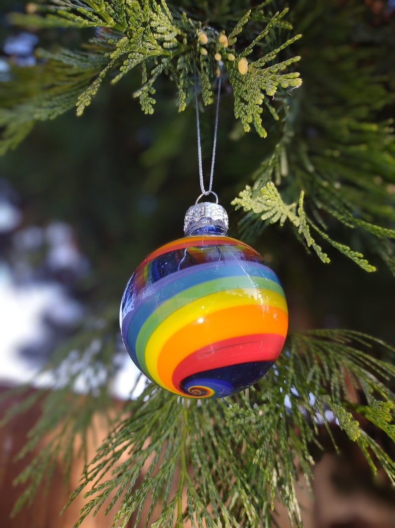 Handblown glass ornament Rainbow order 1 or in sets decorate with love Cobalt