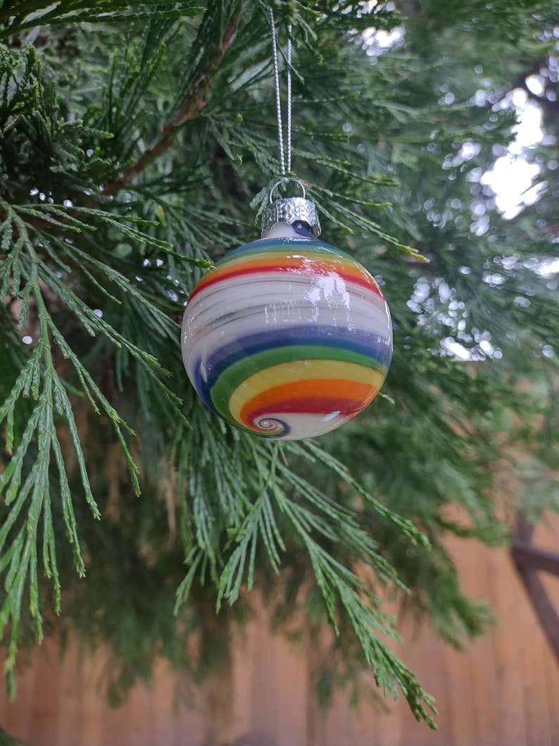 Handblown glass ornament Rainbow order 1 or in sets decorate with love White