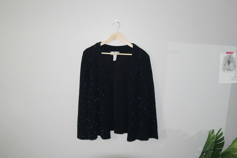 90s 80s 70s Glitter Cardigan Party Top Christmas Top Navy Cardigan Disco VINTAGE DAL Christmas Blue Sparkle Cardigan : Blazer
