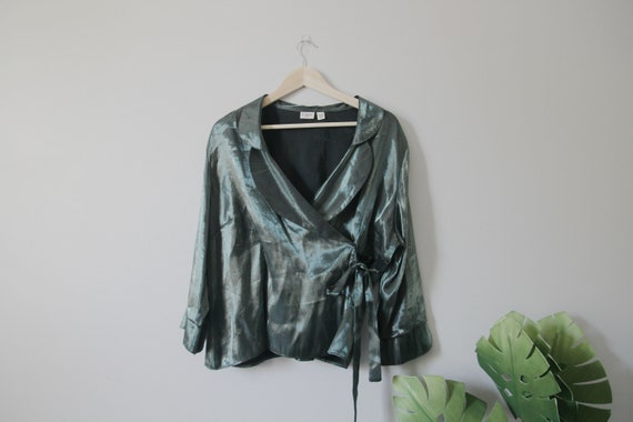 dark green satin blouse