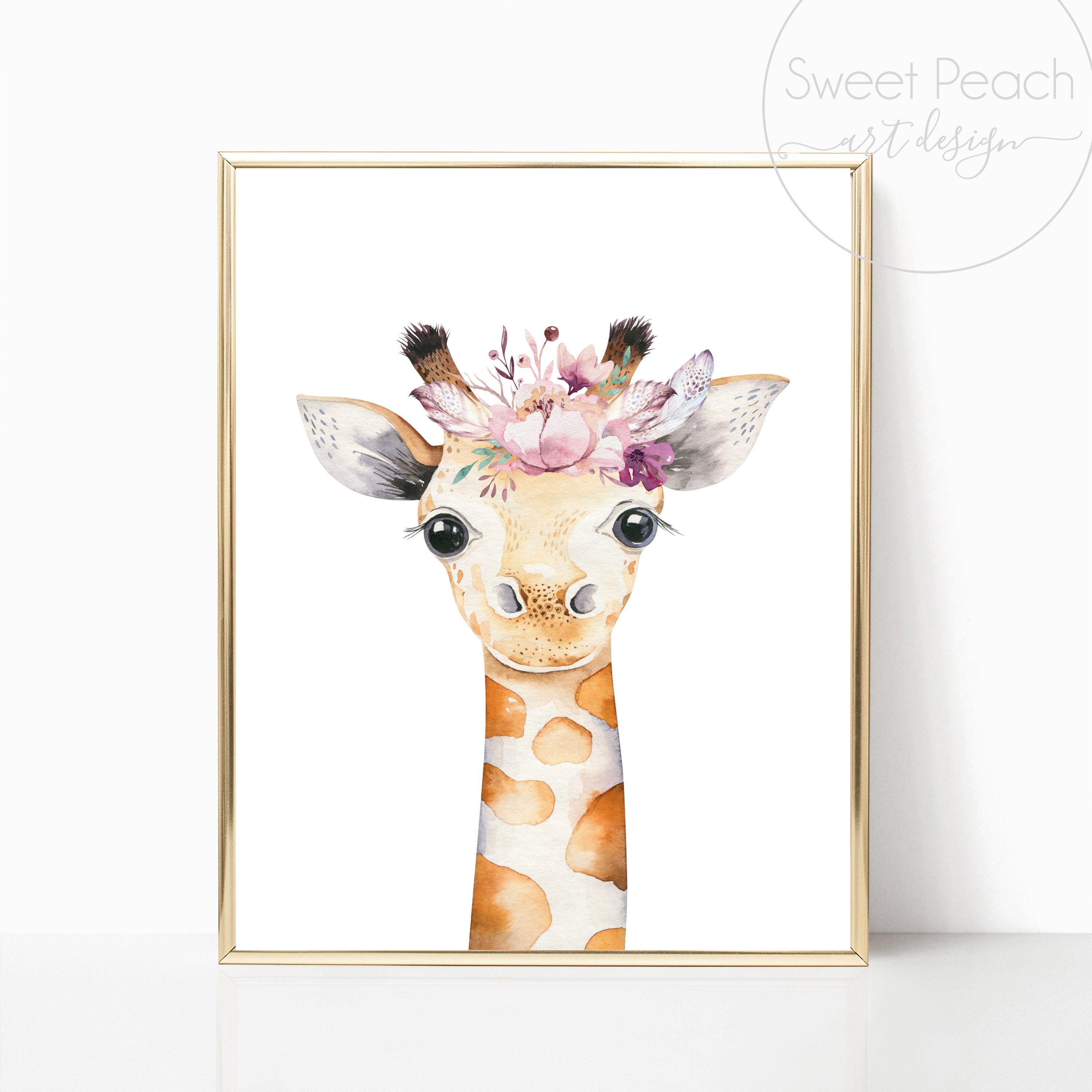 Boho Giraffe Nursery Floral Decor Safari Zoo Animal Wall Art Etsy