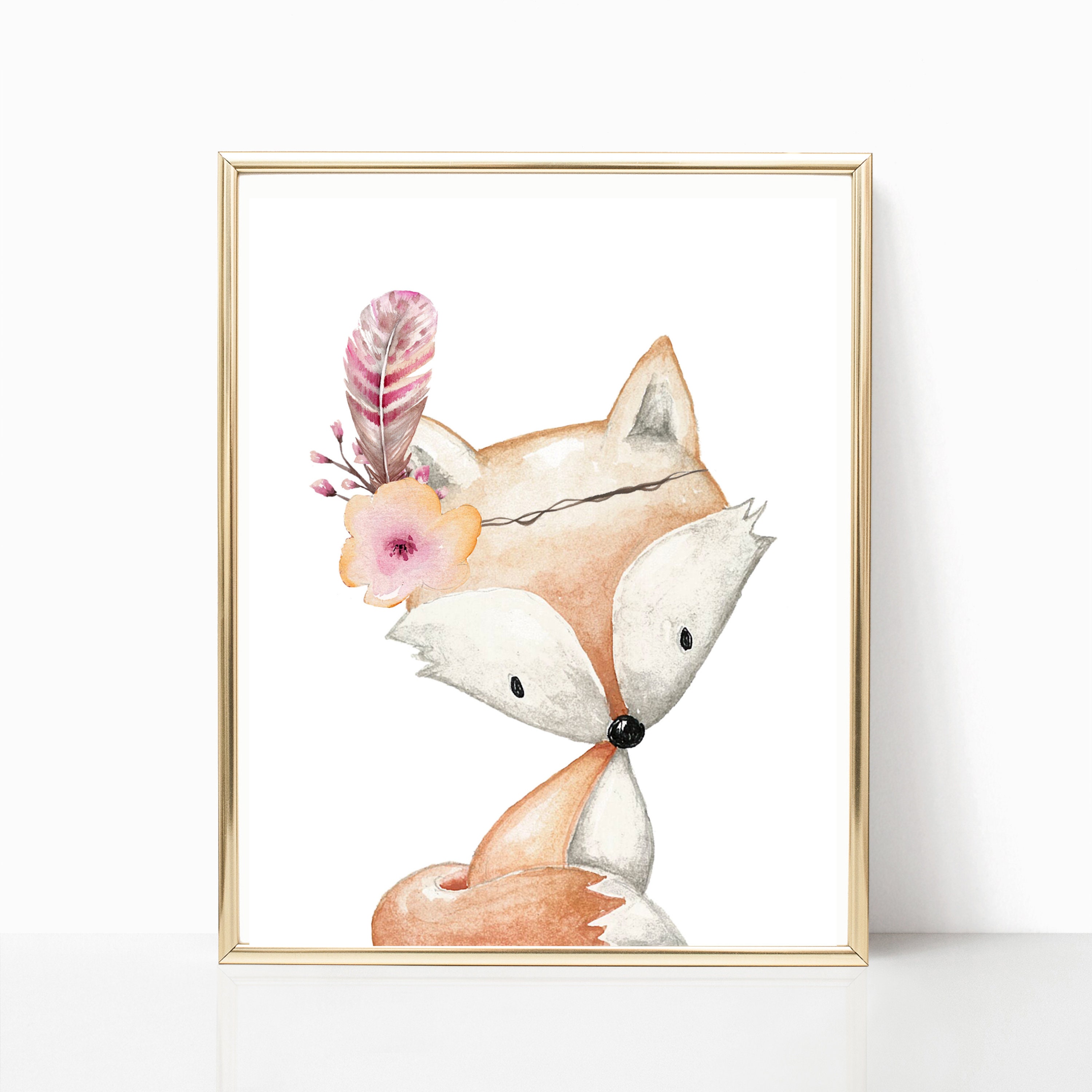 Nursery Decor Woodland Fox Girl Boho Animal Floral Printable Etsy