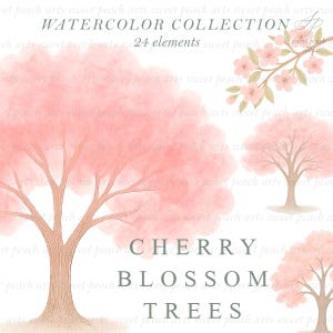 Kirschblüte Baum Clipart Japanische Sakura Blume Blumen Aquarell Digitale Kunst png Bundle Clip Art Malerei KOMMERZIELLE LIZENZ INBEGRIFFEN
