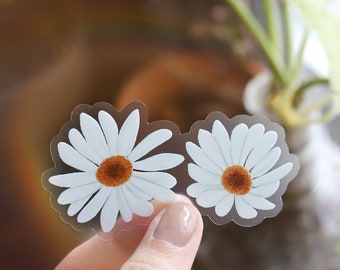 Daisies Sticker | Clear Floral Sticker, White Daisies Vinyl Decal, Flower Sticker, Laptop Sticker, Water Bottle Sticker, Plant Sticker