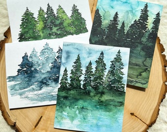 Assorted Nature Card Bundle | Set Of 4, Watercolor Nature Landscapes, Blank Inside Notecards With Envelopes, Forest Scene, Everyday Cards