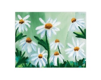 Daisy Garden Sticker | Waterproof Vinyl Sticker, Watercolor And Oil Pastel Art, Nature Sticker, Flower Painting Sticker, Daisies Art Sticker