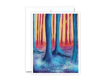 Sunset Forest Greeting Card | Forest Artwork, Mystical Forest Card, Handmade, Art Cards, Whimsical Greeting Card, Unique All Occasion Card