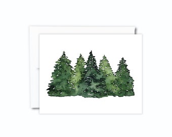 Pine Tree Cards | Blank Inside Notecards, Green Forest Card, Handmade, Watercolor Tree Card, Cards With Envelopes, Nature Lover Card
