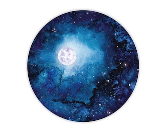 Moon And Stars Sticker | 3" Moon And Clouds Sticker, Starry Night Sticker, Celestial, Water Bottle Sticker, Watercolor Decal, Round Sticker