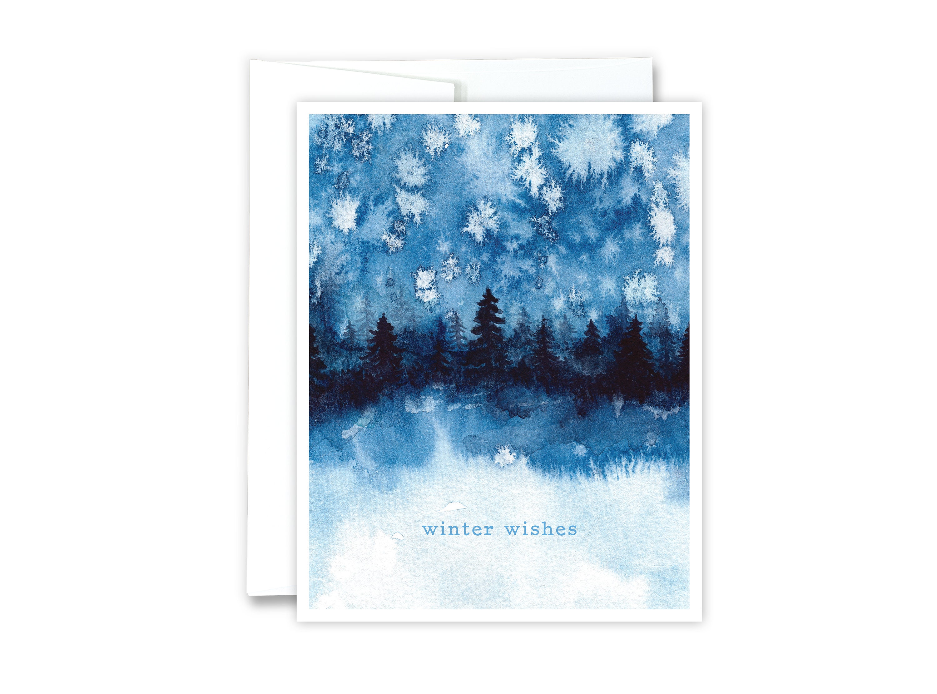 Winter Wishes Greeting Card | Watercolor Art Card, Blue Forest Winter ...