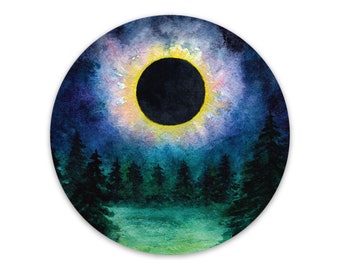 Solar Eclipse Sticker | 3" Vinyl Sticker, 2024 Total Solar Eclipse Souvenir, Watercolor Eclipse Decal Astronomy Moon Great American Eclipse