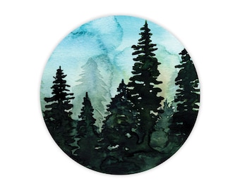 Watercolor Forest Sticker | 3" Vinyl Sticker, Trees, Pine Tree Sticker, Nature Lover Sticker, Outdoorsy, Water Bottle Sticker, Car Sticker