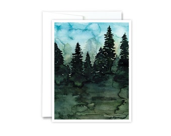 Woods Greeting Card | Forest Art, Watercolor Tree Landscape Card, Blank Inside Stationery, Nature Notecards, Woodland Wilderness Outdoors