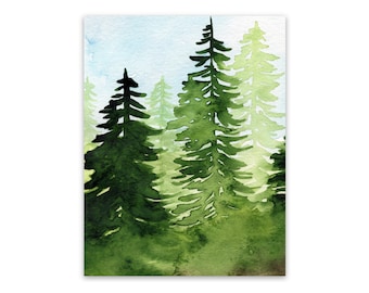 Watercolor Woodland Vinyl Sticker | Pine Forest, Tree Lover Sticker, Watercolor Trees, Water Bottle Sticker, Nature, Watercolor Art Decal
