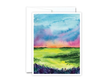 Sunset Landscape Card | Watercolor Greeting Card, Blank Notecard, Any Occasion Card, Sunset Greeting Card, Landscape Nature Art Card