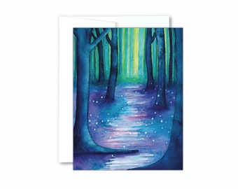 Enchanted Forest Card | Greeting Cards | Watercolor Painting | Blank Greeting Card | Fantasy Illustration Notecards | Magical Fantasy Card