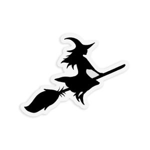 Witch On Broomstick Sticker | Clear Vinyl Sticker, Witch Sticker, Halloween Sticker, Flying Witch, Witch Broomstick, Spooky Season