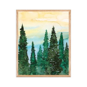 Pine Tree Landscape Print | Watercolor Painting, Nature Wall Decor, Wilderness Print, Greenery, Colorful Art Print, Tree And Sky Painting