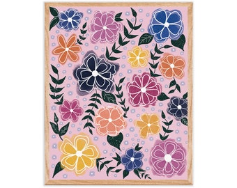 Whimsical Flower Art | Floral Print, Flower Garden Art, Colorful Wall Art, Girls Room, Botanical Print, Pink Flower Art, Nursery Wall Decor