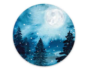Winter Forest Sticker | 3" Vinyl Sticker, Blue Watercolor Trees Sticker Decal, Stocking Stuffer, Best Friend Gift, Snow Scene, Winter Art