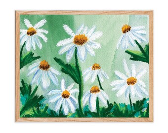 Daisy Oil Pastel Art Print | Daisy Art, Room Decor, Flower Art Print, Oil Pastel Artwork, Wildflowers, Nature Art, Fine Art Print, Daisies