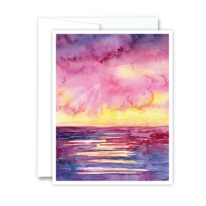 Sunset Ocean Greeting Card | Watercolor Ocean Landscape, Sunset Art Card, Sunset Greeting Card, Seascape, Coastal Notecards, Ocean Art Card