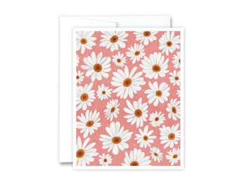 Pink Daisies Card | Flower Greeting Card, Daisy Card, Floral Stationery, Whimsical Daisy Greeting Card, Boho Notecard, Pretty Birthday Card