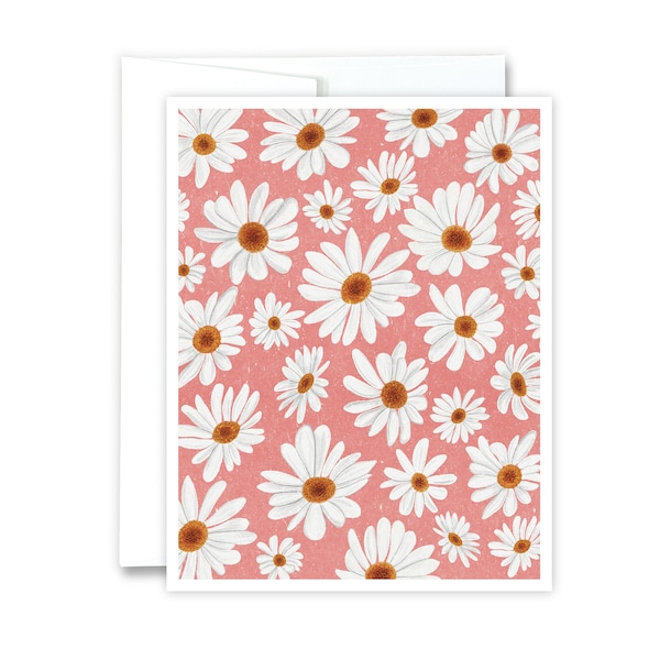 Pink Daisies Card | Flower Greeting Card, Daisy Card, Floral Stationery, Whimsical Daisy Greeting Card, Boho Notecard, Pretty Birthday Card