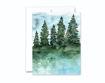 Nature Watercolor Card | Pine Reflections | Lake Card | Nature Notecards | Blank Card With Envelope | Woodsy Painting | Forest Pond Card Set