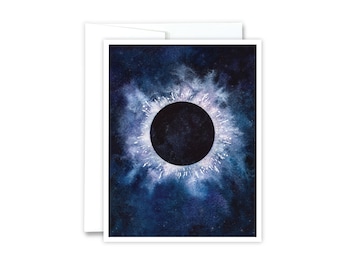 Solar Eclipse Greeting Card | Eclipse Art, 2024 Total Solar Eclipse, Watercolor Painting, Space, Moon, Solar Eclipse Gifts, April 8th