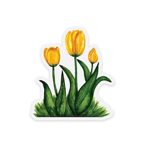 Clear Yellow Tulips Sticker | Vinyl Sticker, Tulip Art, Spring, Easter, Pretty Flowers, Journal Sticker, Cute Floral Stickers, Small Gift